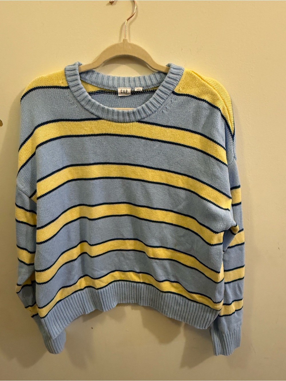 GAP Light Blue Crewneck Sweater with Yellow Stripes